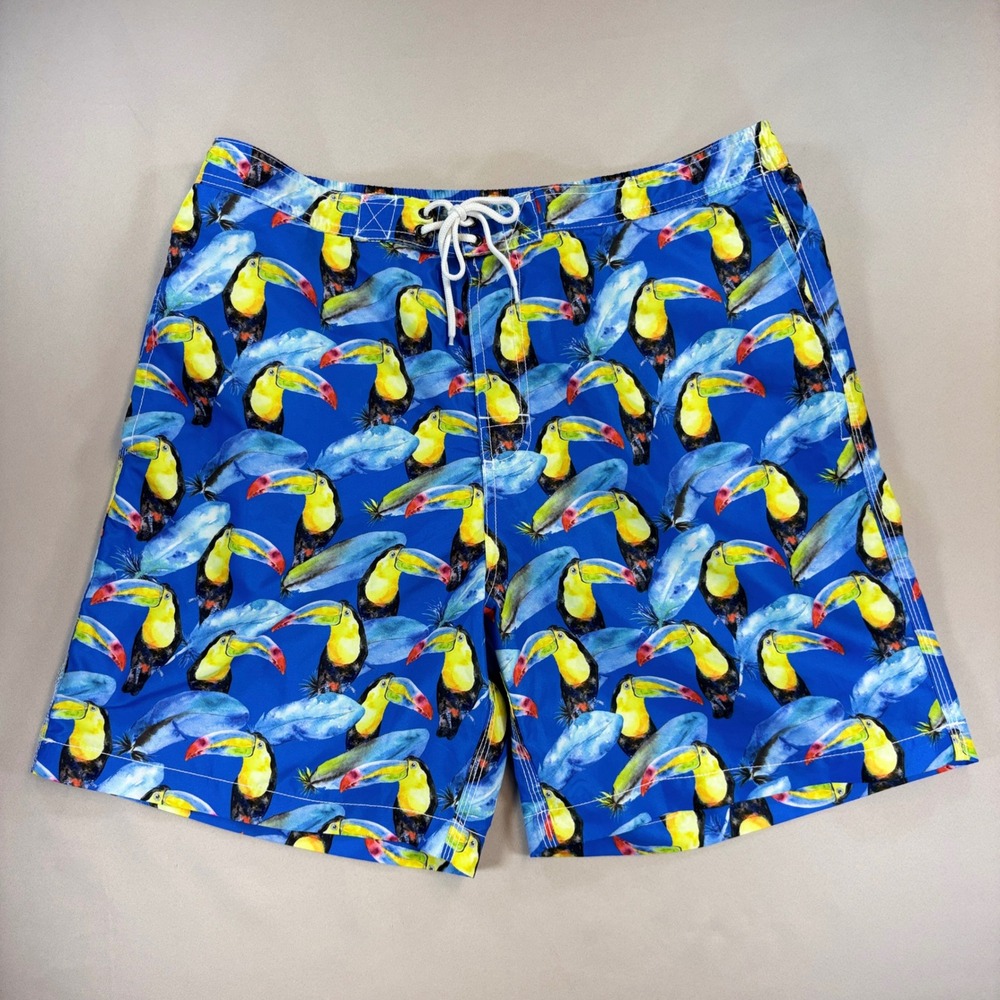 Trunks Surf & Swim Co Mens XL Blue Toucan Print Mesh Liner Board Shorts Swimwear